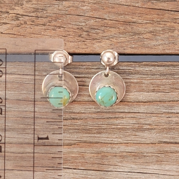 Sterling Light Green Turquoise Post Dangle Earrings - Picture 4 of 4